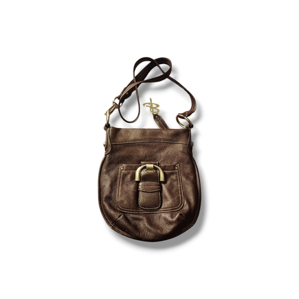 B. Makowsky Leather, dark Brown Shoulder crossbody Bag  w/ silver detail purse